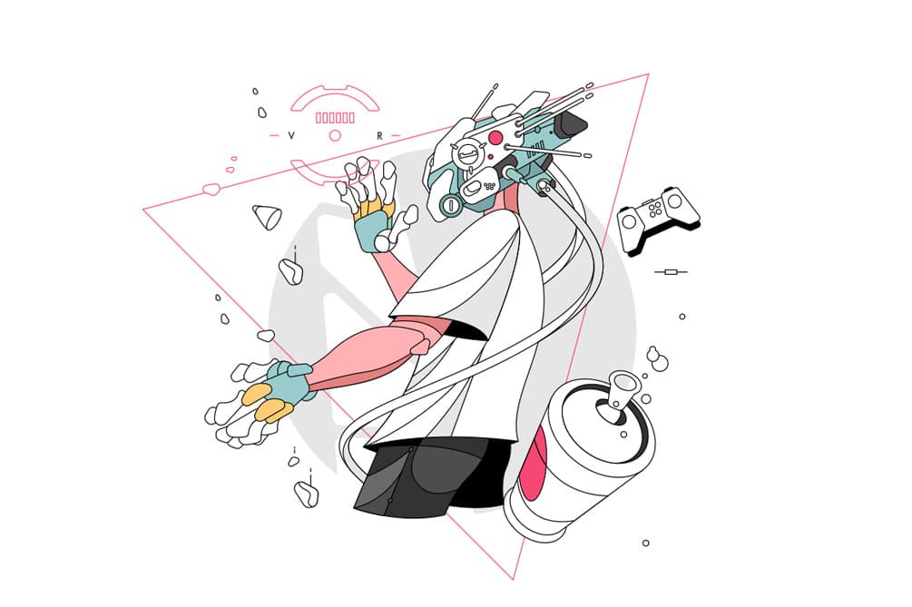 vector illustration of person using vr headser